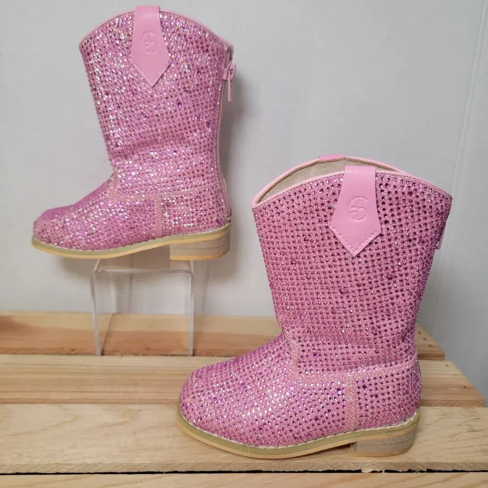 A Bear Co Girls Bling Pink Western Boots w/ Zipper Back - Size 7 (Kid)